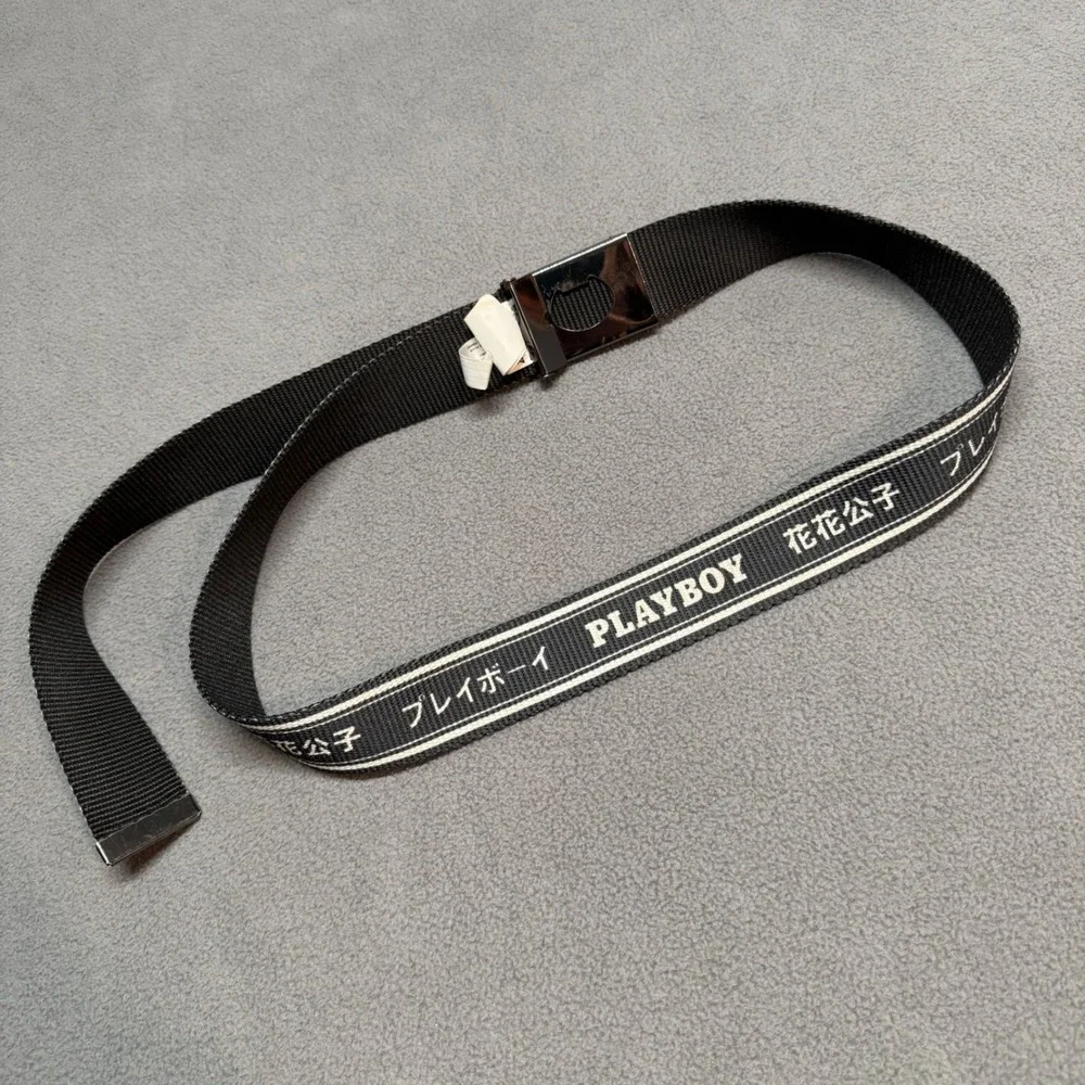 Playboy Spencers Web Belt Rabbit Head Logo Black White Japanese Kanji OS
